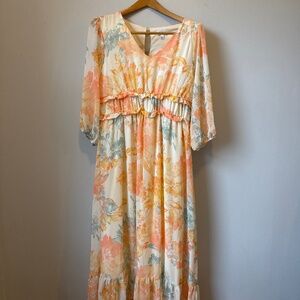 Luxology floral V-neck Maxi dress 3/4 length sleeve